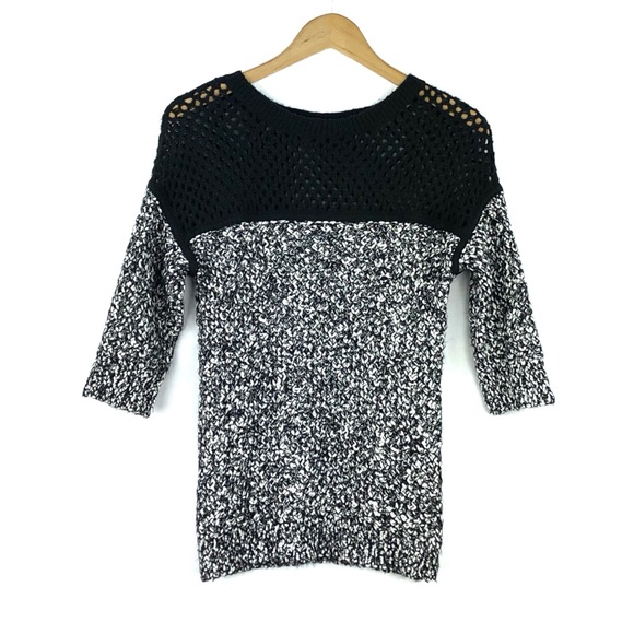 hinge Sweaters - HINGE | Black & White Marled Crochet Sweater